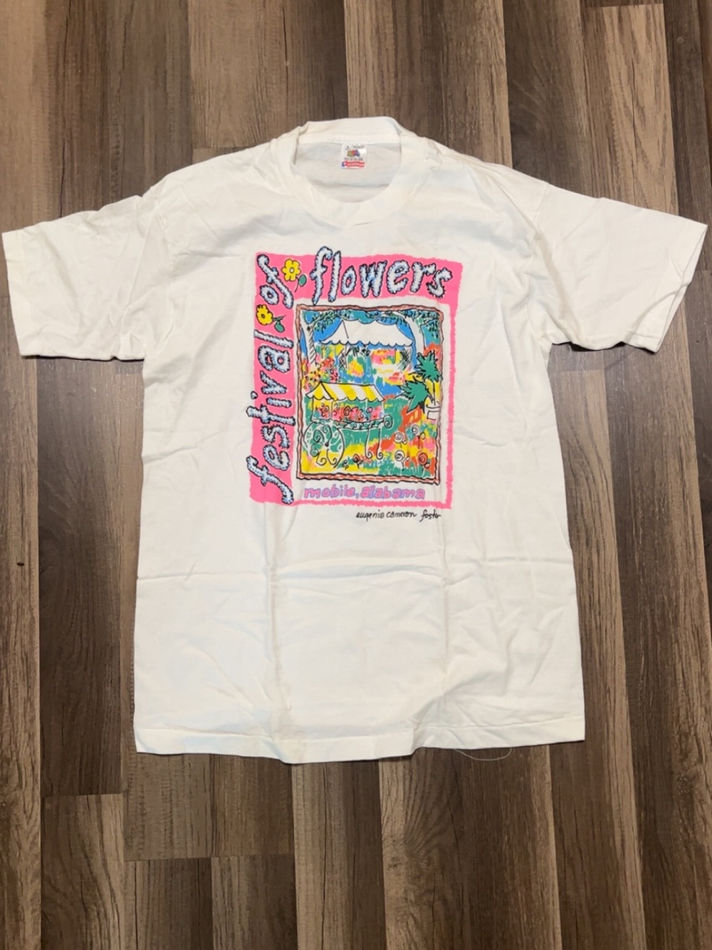 Vintage Single Stitch FESTIVAL OF FLOWERS Mobile AL Mens L White Graphic Shirt